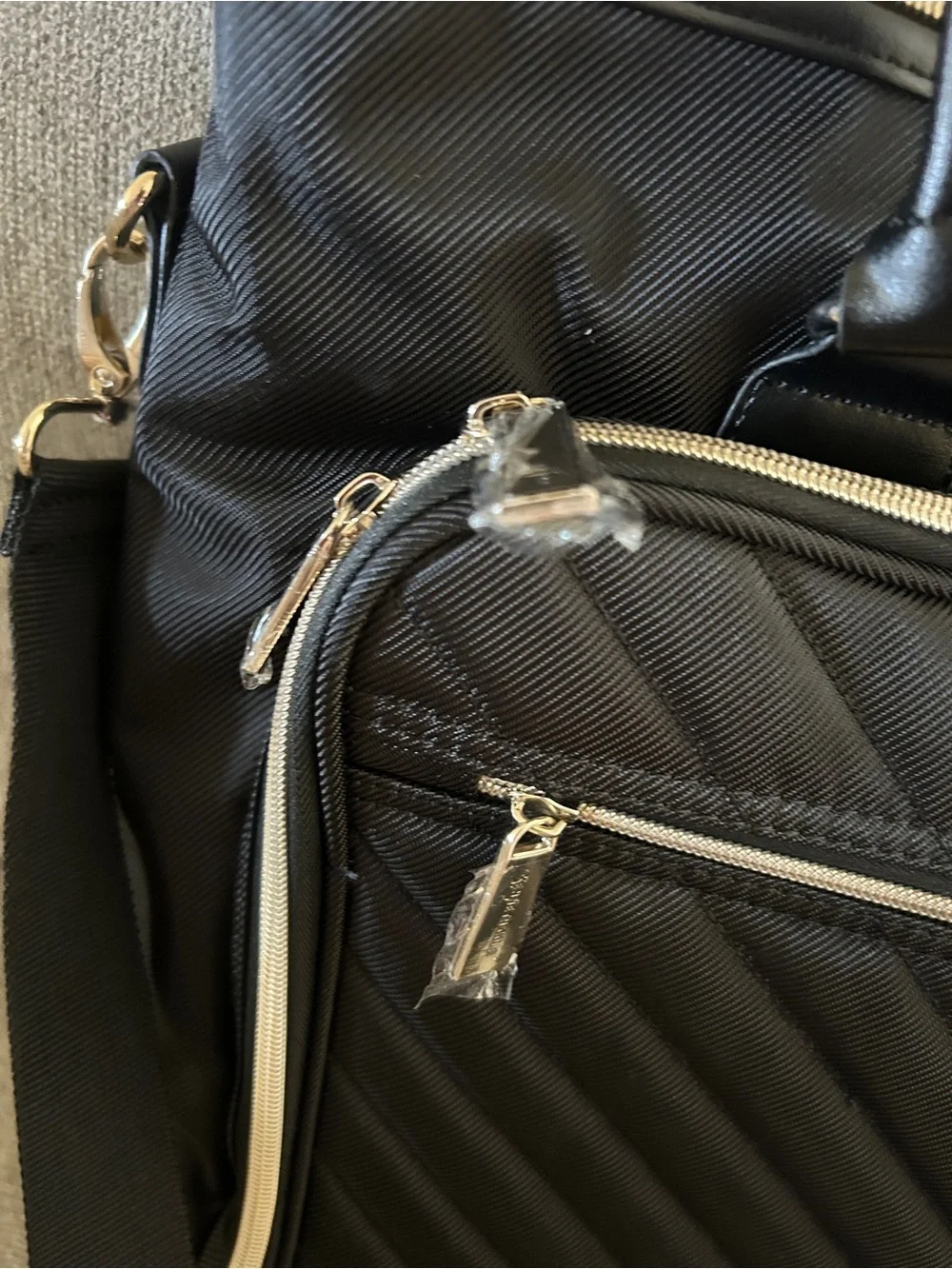 KENNETH COLE REACTION Black Quilted Laptop Tote with Shoulder Strap